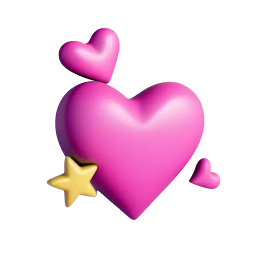 Pink 3D hearts with a yellow star